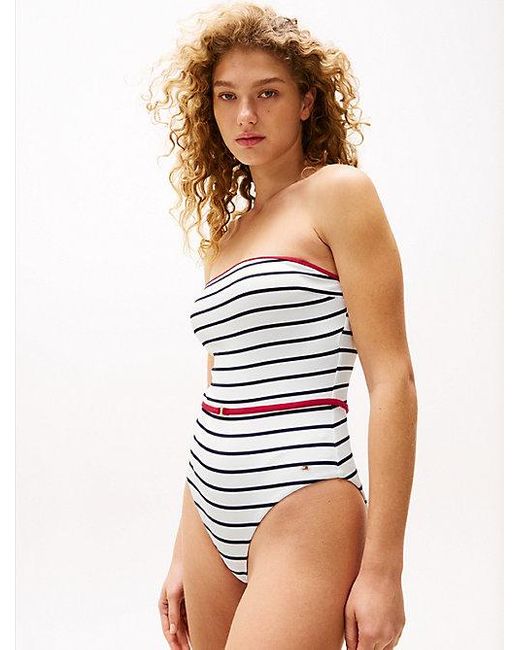 Tommy Hilfiger The Sofia Capsule Bandeau-Badpak Met Ceintuur in het Blue