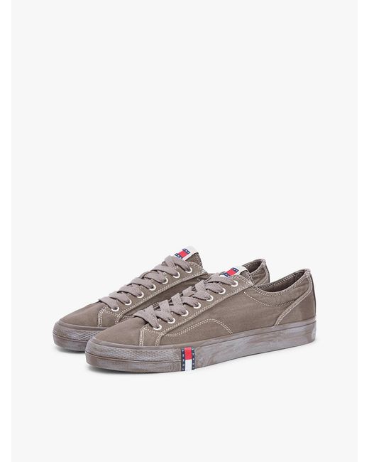 Tommy Hilfiger Gray Archive Flag Stripe Washed Canvas Trainers for men