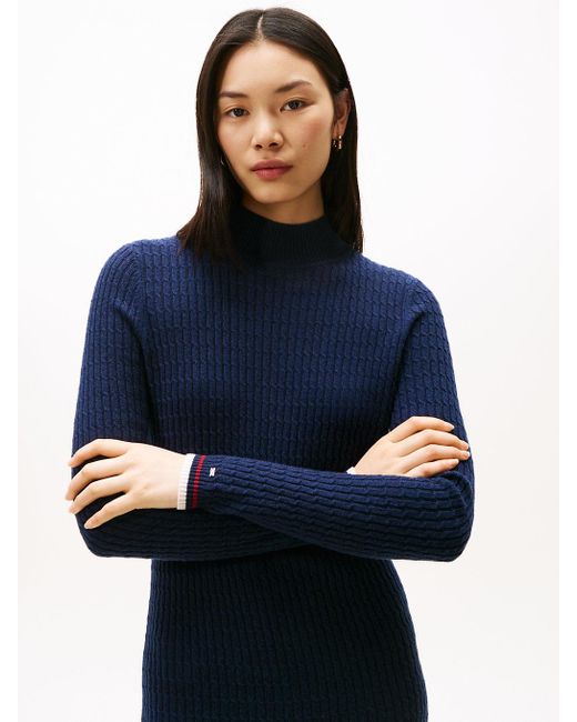 Vestito Pullover Midi Con Cashmere di Tommy Hilfiger in Blue