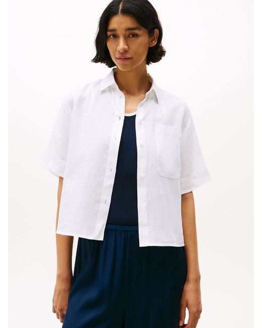 Camicia Relaxed Fit A Maniche Corte di Tommy Hilfiger in White