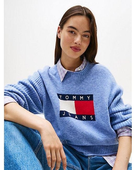 Tommy Hilfiger Blue Tommy Flag Melierter Relaxed Fit Pullover