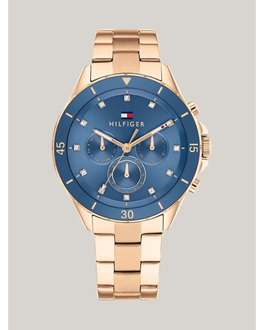 Tommy Hilfiger Blue Navy Dial Rose Gold-plated Bracelet Watch