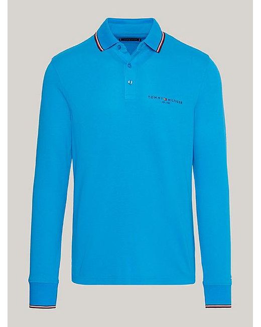 Tommy Hilfiger Slim Fit Langarm-Poloshirt mit Branding in Blue für Herren