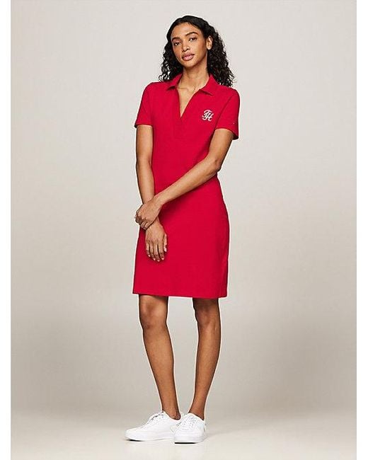 Tommy Hilfiger Polojurk Met Open Placket En Scriptlogo in het Rood Lyst NL