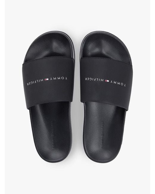 Tommy Hilfiger White Logo Textured Pool Slides for men