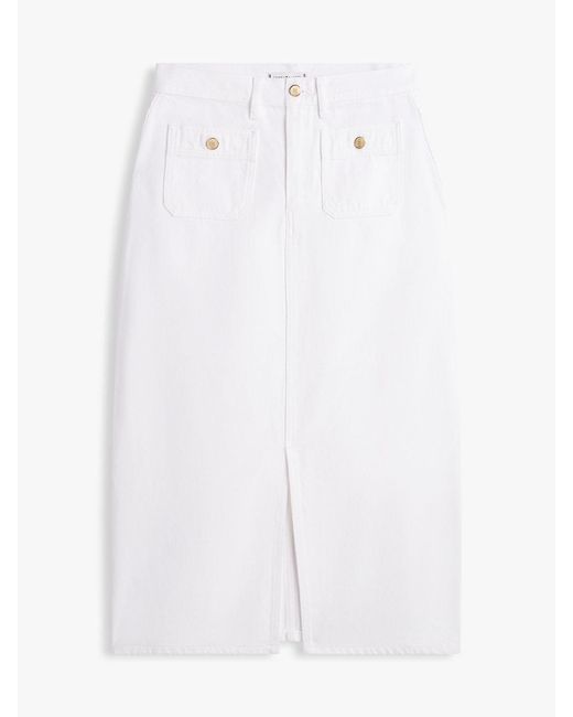 Tommy Hilfiger White Tone Button Denim Midi Skirt