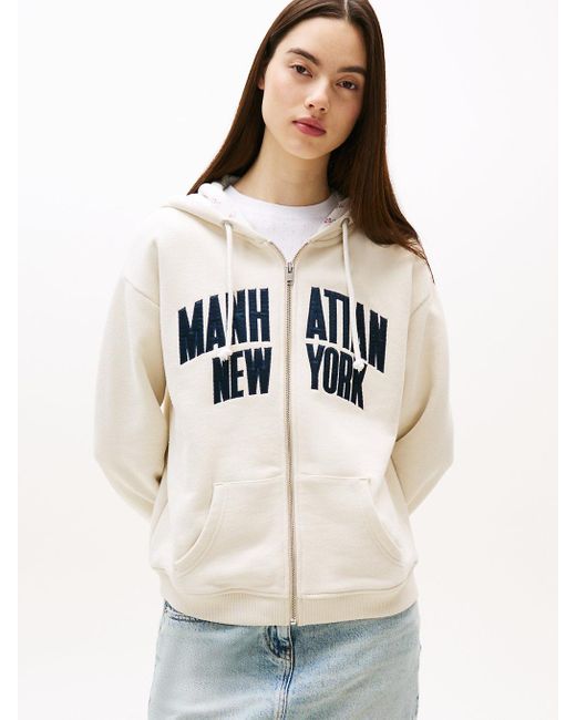 Felpa Varsity Relaxed Fit Con Cappuccio E Zip di Tommy Hilfiger in White