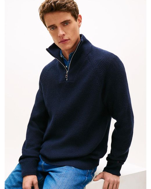 Tommy Hilfiger Blue Fisherman Rib-knit Relaxed Jumper With Wool for men
