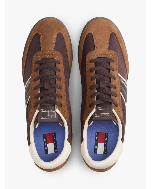Tommy Hilfiger Brown Retro Mixed Texture Serrated Trainers for men