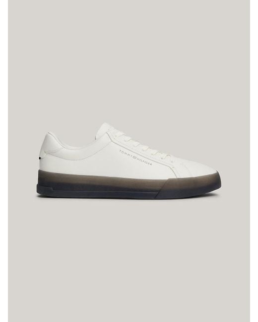 Tommy Hilfiger Natural Leather Contrast Midsole Court Trainers for men