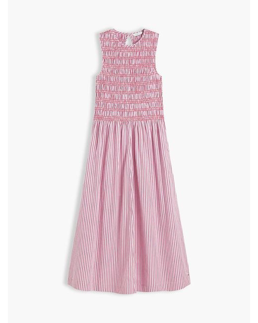 Tommy Hilfiger Pink Stripe Smock Sleeveless Fit And Flare Maxi Dress