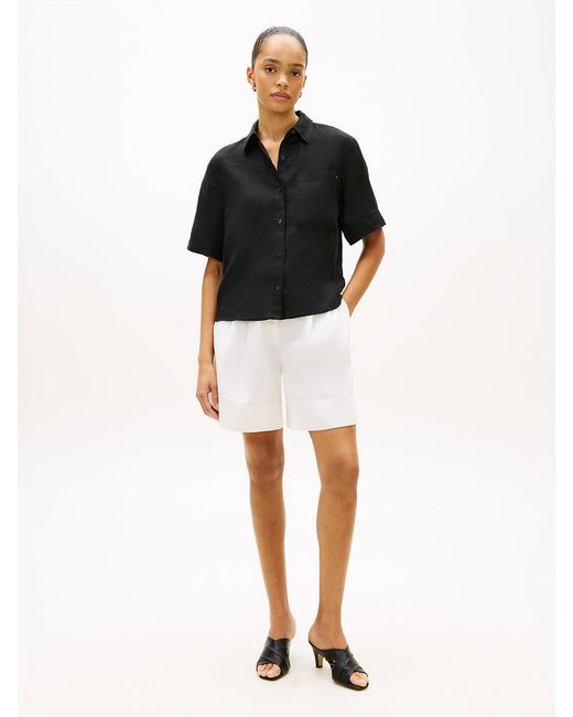 Tommy Hilfiger Black Relaxed Fit Pure Linen Short Sleeve Shirt