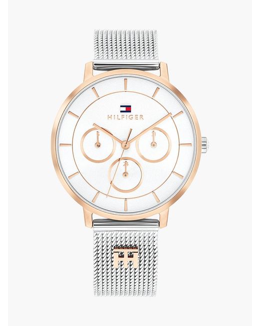 Tommy Hilfiger White Th Monogram Two-Tone Mesh Strap Watch