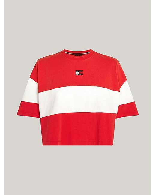 Tommy Hilfiger Colour-blocked Cropped T-shirt Met Badge in het Red