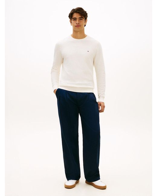 Tommy Hilfiger White Textured Knit Crew Neck Jumper for men