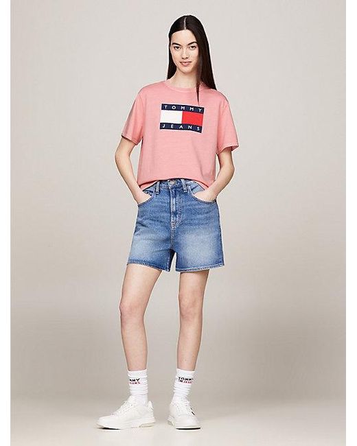 Tommy Hilfiger Red Boxy Fit T-Shirt mit Flag-Badge