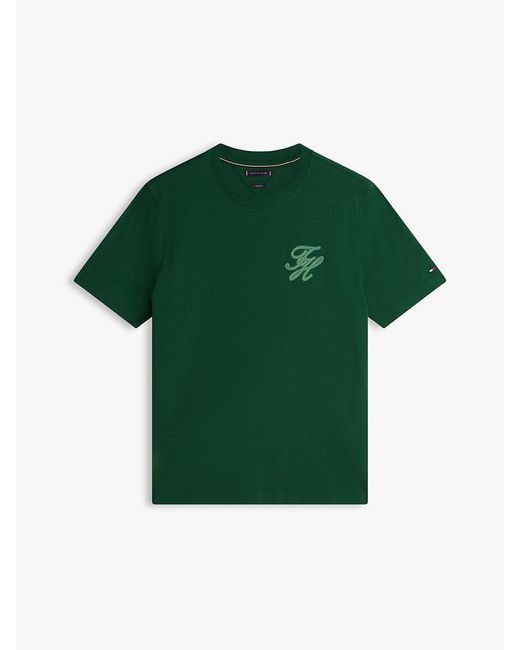 Tommy Hilfiger Green Tonal Logo Embroidery Crew Neck T-Shirt for men