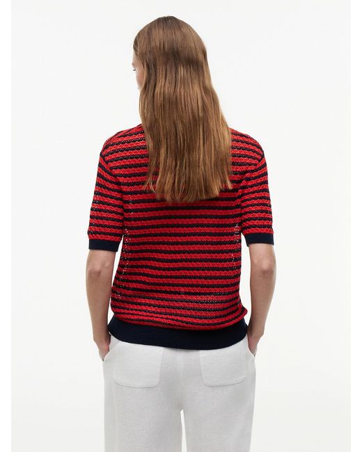 Tommy Hilfiger Red Pointelle Relaxed Short Sleeve Polo Jumper