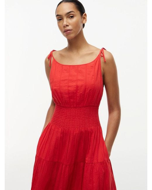 Tommy Hilfiger Red Self-Tie Strap Smock Midi Dress