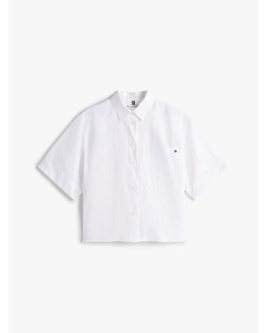 Camicia Relaxed Fit A Maniche Corte di Tommy Hilfiger in White