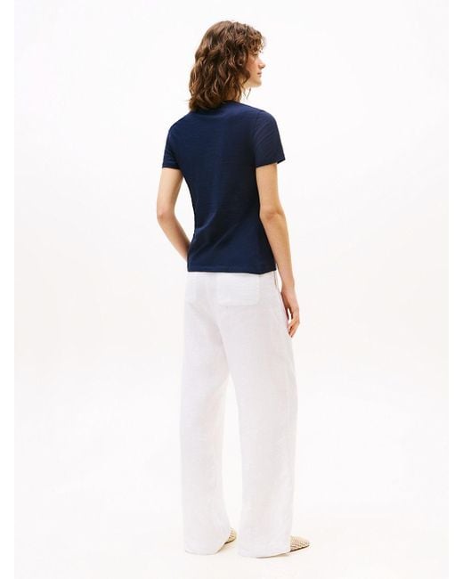 T-Shirt À Col Ras-Du-Cou Et Nœud Sur Le Côté Tommy Hilfiger en coloris Blue