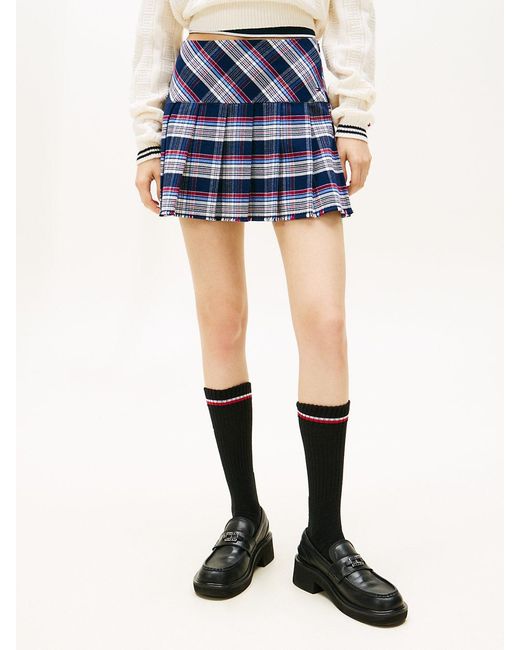 Tommy Hilfiger Blue Tartan Check Pleated Mini Skirt
