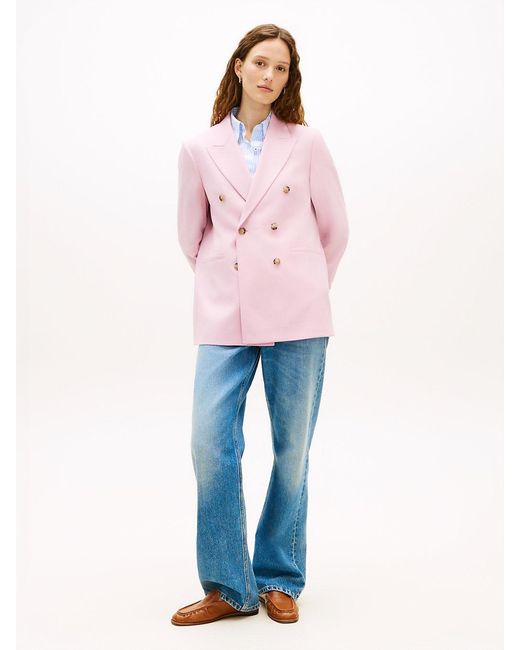 Tommy Hilfiger Pink Timeless Wool Blend Relaxed Double Breasted Blazer