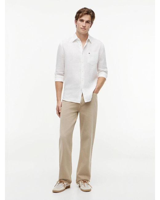 Tommy Hilfiger White Regular Fit Washed Pure Linen Shirt for men
