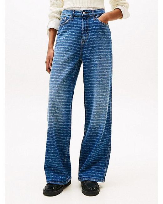 Vaqueros Claire De Pernera Ancha Y Talle Alto Estampados Tommy Hilfiger de color Blue