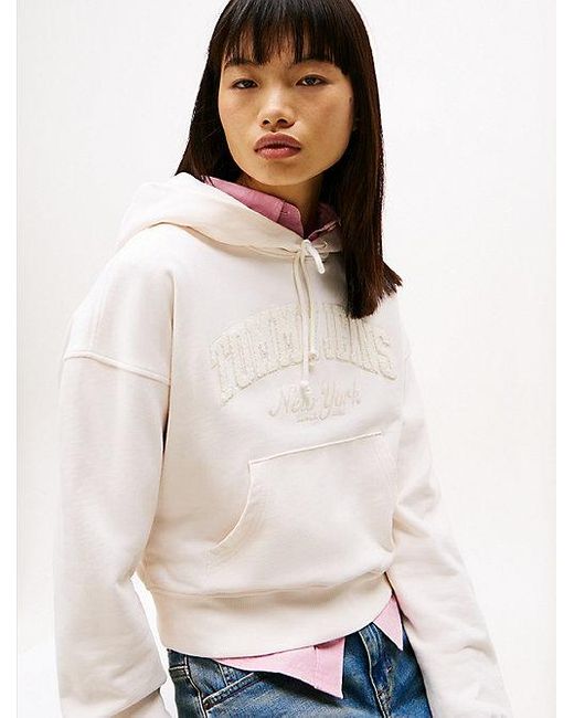 Sudadera De Corte Cropped Con Capucha Tommy Hilfiger de color White
