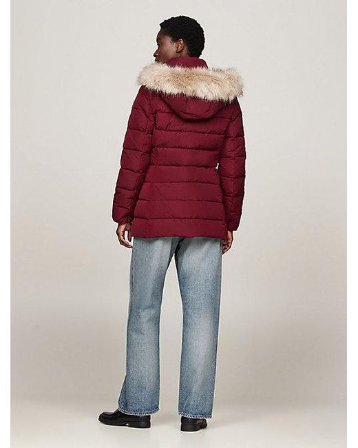 Chaqueta De Plumón Con Pelo Sintético Tommy Hilfiger de color Red