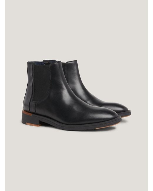 Tommy Hilfiger Black Premium Leather Chelsea Boots for men