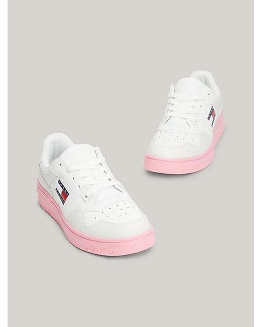 Tommy Hilfiger Essential Retro Leren Sneaker Met Chunky Zool in het Pink