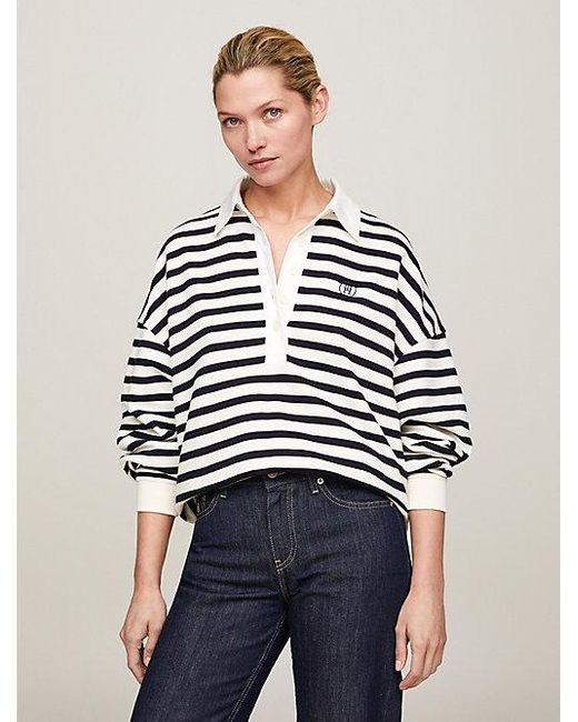 Tommy Hilfiger Relaxed Fit Rugbyshirt Met Bretonse Streep in het Blue