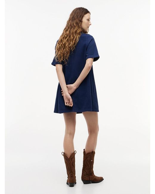 Tommy Hilfiger Blue Textured Twill A-Line Mini Shirt Dress