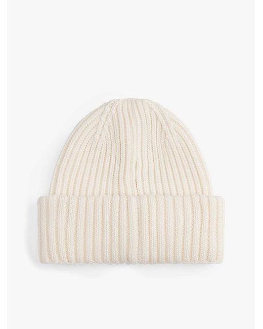 Tommy Hilfiger Ribgebreide Beanie Met Ton-Sur-Ton Logopatch in het Natural