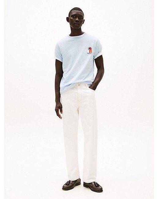 Tommy Hilfiger T-Shirt Met Ronde Hals En Tropisch Logo in het Blue voor heren
