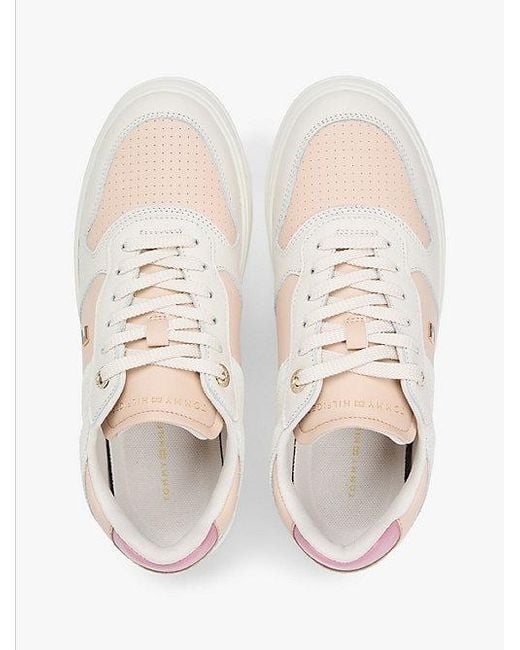 Tommy Hilfiger White Cupsole-Sneaker Aus Leder Mit Strukturmix