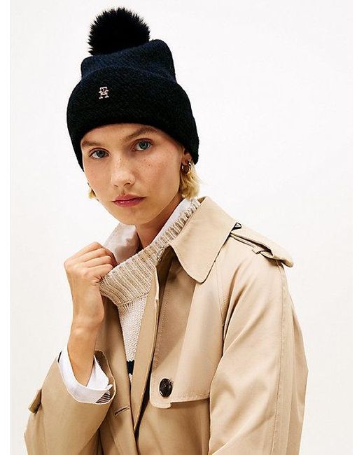 Tommy Hilfiger Chic Beanie Met Pompon En Wol in het Blue