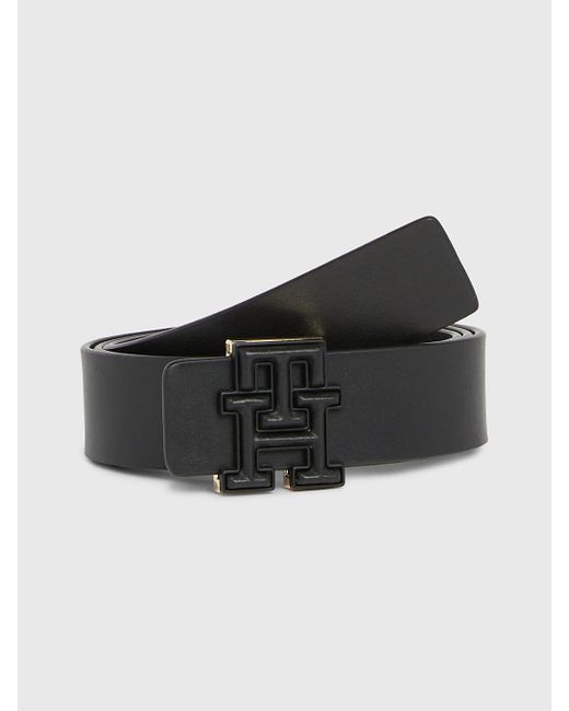 Tommy Luxe Leather Monogram Buckle in Black | UK