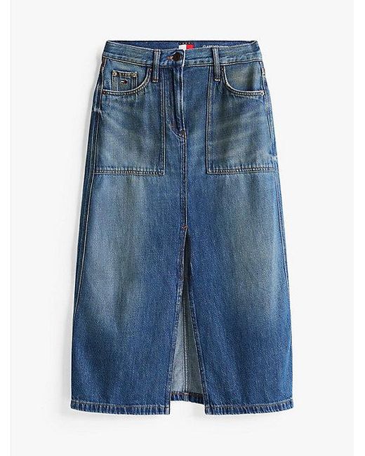 Tommy Hilfiger Claire Utility Midi-Rok Van Denim in het Blue