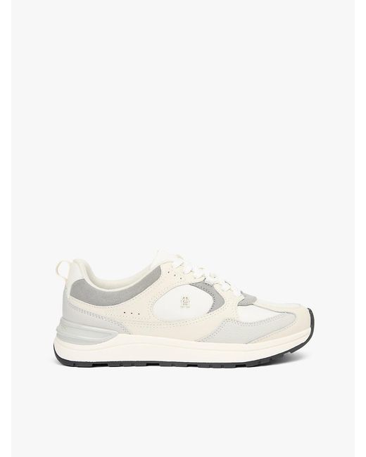 Tommy Hilfiger White Th Monogram Leather Mixed Texture Trainers