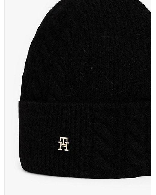 Gorro De Mezcla De Lana Tommy Hilfiger de color Black