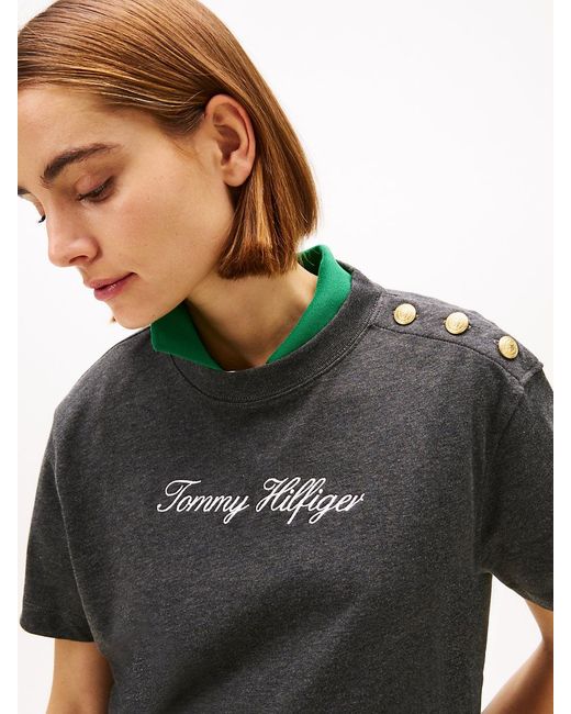 Tommy Hilfiger Gray Tone Button Logo Embroidery Relaxed T-Shirt