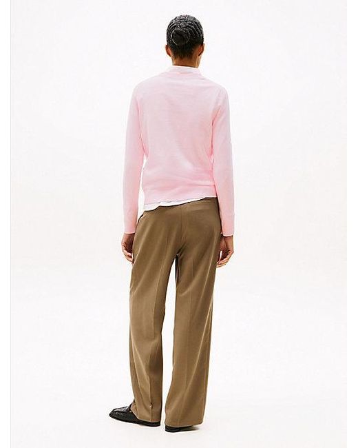 Jersey De Punto Fino Con Cuello De Pico Tommy Hilfiger de color Pink