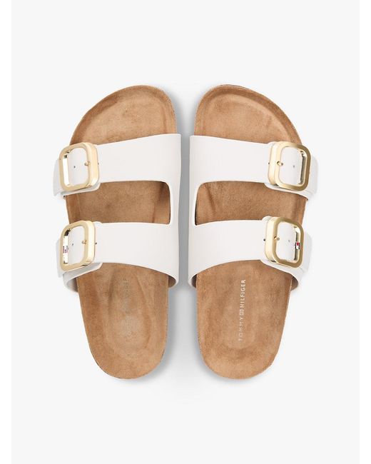 Tommy Hilfiger White Leather Double Strap Cork Sandals