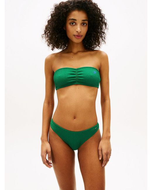 Tommy Hilfiger Green Crinkle Texture High-Cut Cheeky Bikini Bottoms