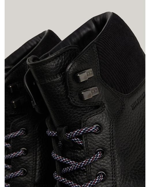 Tommy Hilfiger Black Warm Lined Leather Cleat Lace-up Boots for men