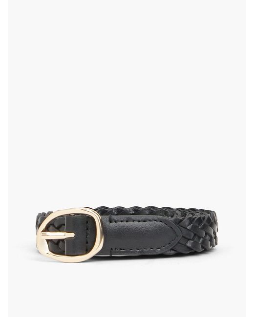 Tommy Hilfiger White Sculpted Buckle Braided Leather Belt
