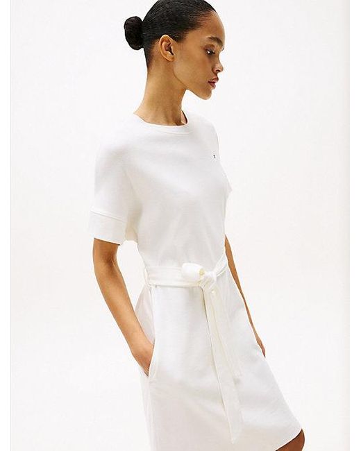 Tommy Hilfiger Mini-Jurk Met Ceintuur En Korte Mouwen in het White
